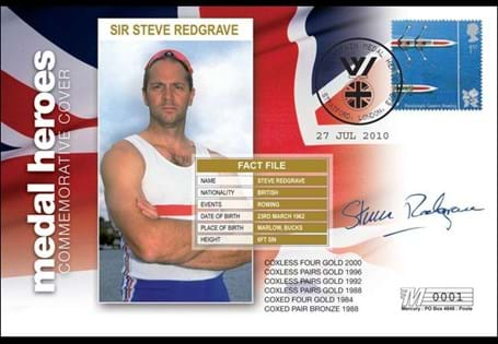 Impressive London 2012 commemorative cover that has been personally signed by five-time Olympic Gold Medal winner, Sir Steve Redgrave.